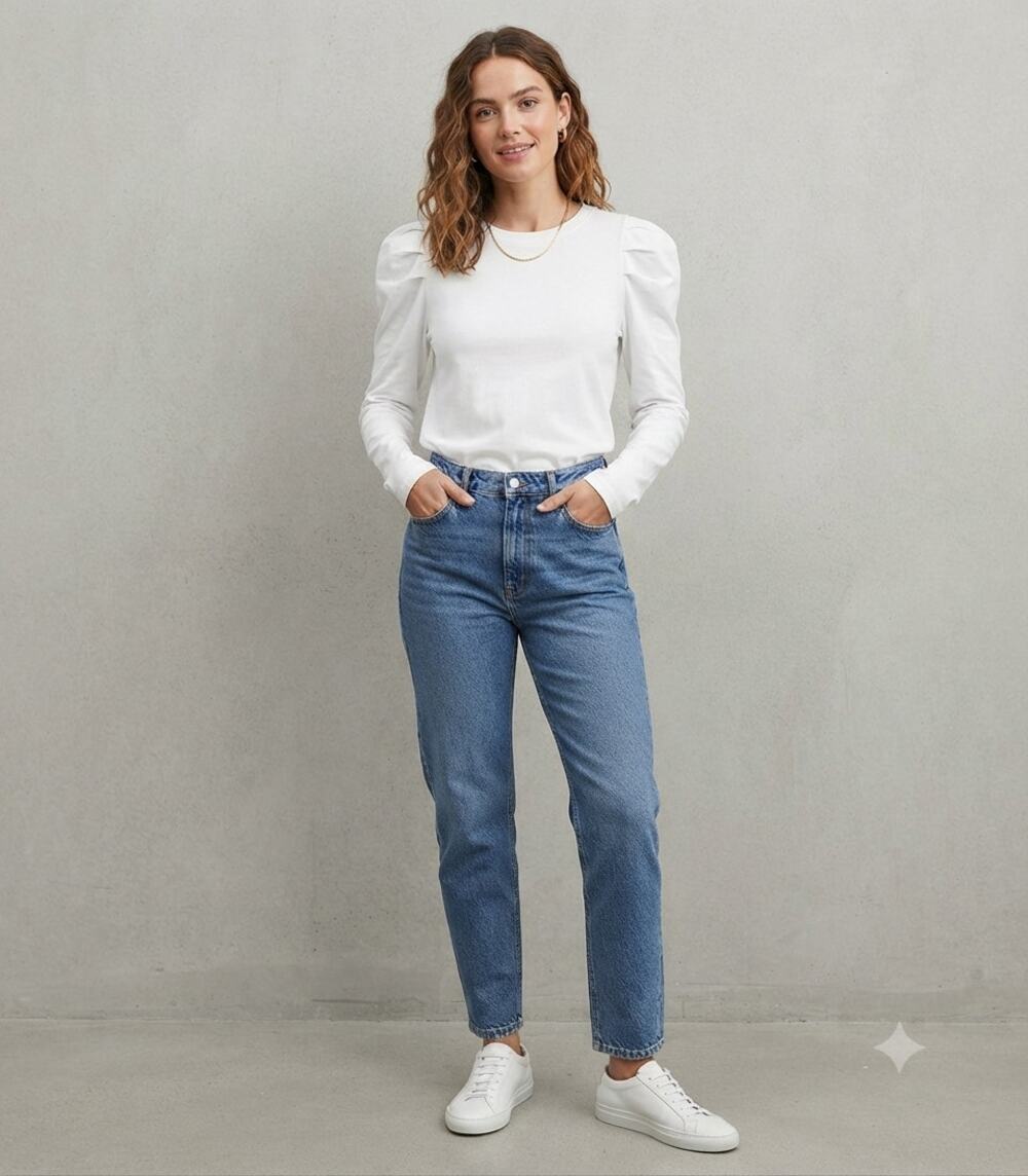 Cloth by Design Puff Shoulder Long Sleeve Top White Cotton Elevated Casual M